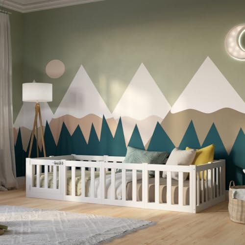 Crazy Pine Kinderbett 180x120 cm – Montessori Bodenbett...