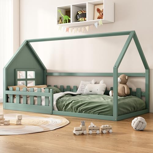 WIZBED Kinderbett Hausbett 90x200, Montessori Bodenbett mit...