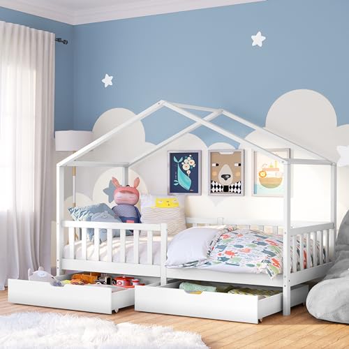 Bellabino Kinderbett Bia 90x200 cm, Hausbett Kinder mit 2...