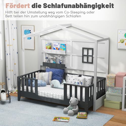 GOPLUS Kinderbett 90x200 cm, Hausbett Kinder mit...