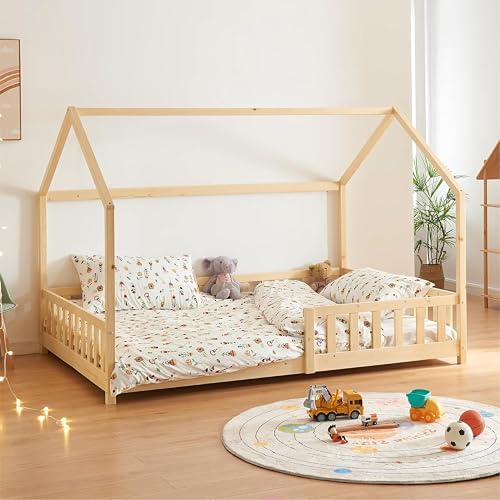[en.casa] Kinderbett Hesel Hausbett Holzoptik 120 x 200 cm...