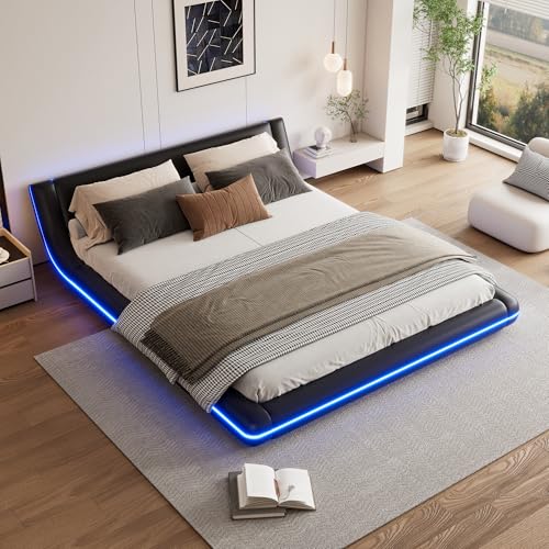 Aoskem Polsterbett Bett 160x200 cm Doppelbett, LED-Bett,...