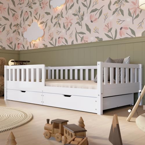 Crazy Pine Kinderbett mit Schublade 200x100cm – Massives...