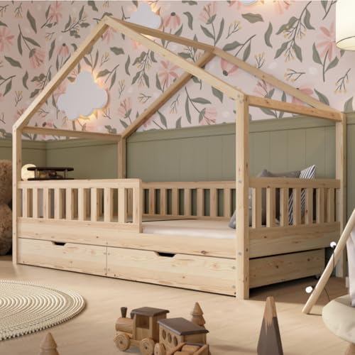 Crazy Pine Hausbett mit Schubladen 200x140 cm – Kinderbett...