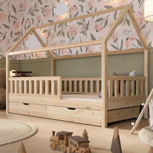 Crazy Pine Hausbett mit Schubladen 200x140 cm – Kinderbett...